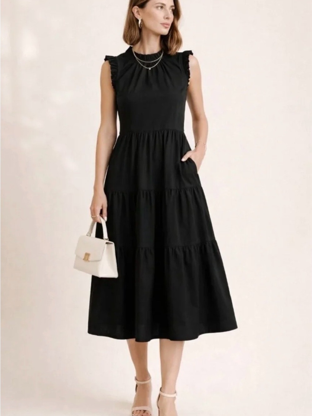 J. Crew Black Sleeveless Tiered Midi Dress